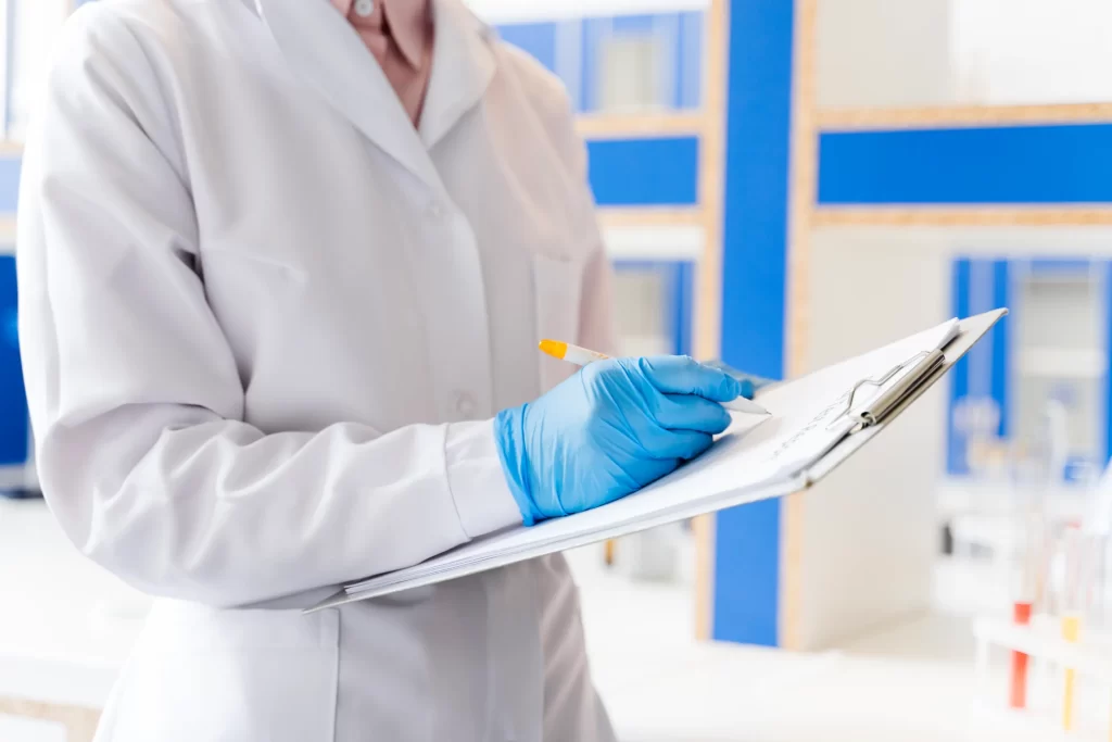 Female Scientist Lab With Notepad