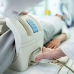 Close up of knee MRI scan.